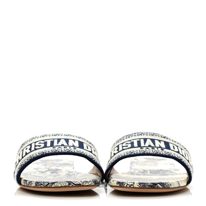 Christian Dior Canvas Toile de Jouy Embroidered Dway Flat Slide Sandals 39 Blue 2 of 9