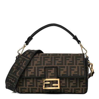 Fendi Fabric Jacquard FF 1974 Medium Baguette Tobacco Moro Black 1 of 12