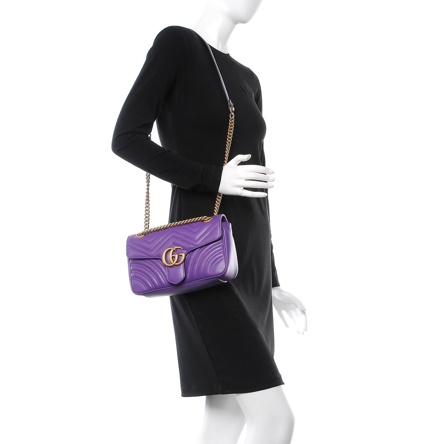 Calfskin Matelasse Small GG Marmont Shoulder Bag Shine Purple