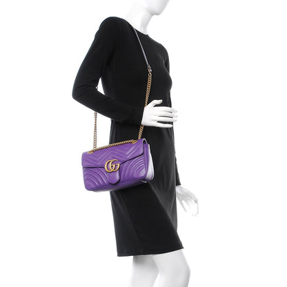 Gucci Calfskin Matelasse Small GG Marmont Shoulder Bag Shine Purple 2 of 7