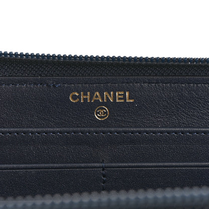 Chanel Caviar Chevron Quilted Zip Around Boy Wallet Navy 6 of 8