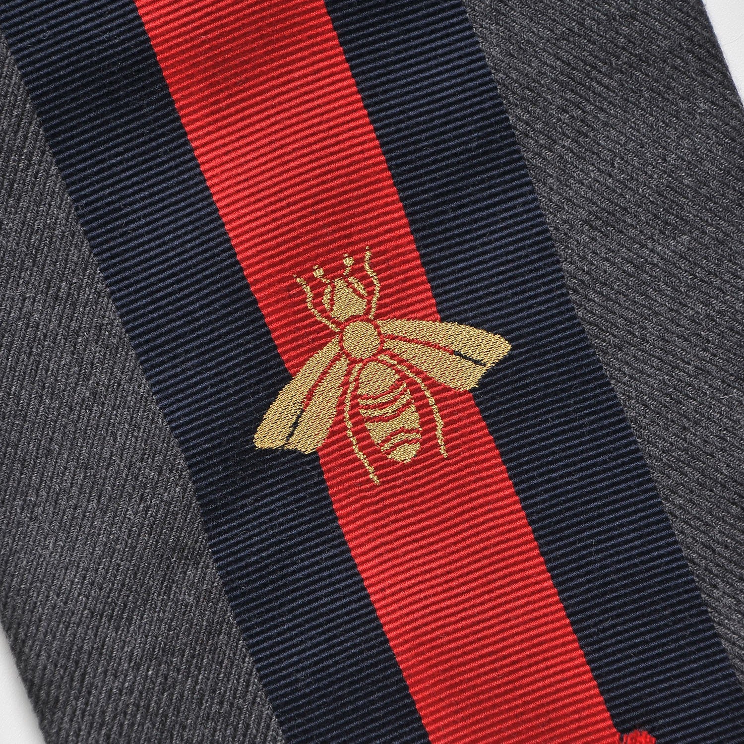 Gucci Wool Silk Web Bee Scarf Grey 5 of 6