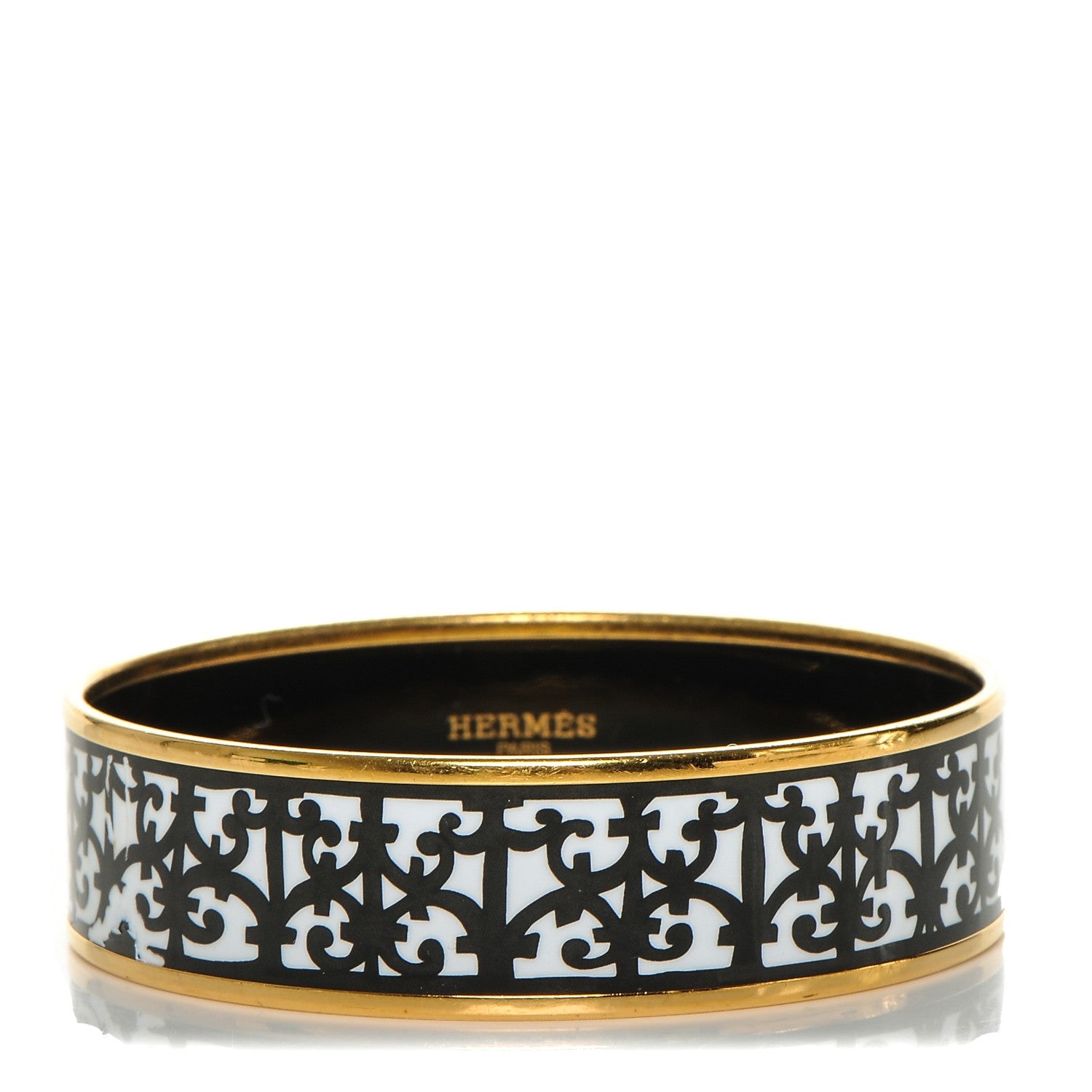 Hermes Enamel Printed Wide Balcons du Guadalquivir Bracelet 65 Black 1 of 5