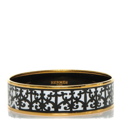 Hermes Enamel Printed Wide Balcons du Guadalquivir Bracelet 65 Black 1 of 5