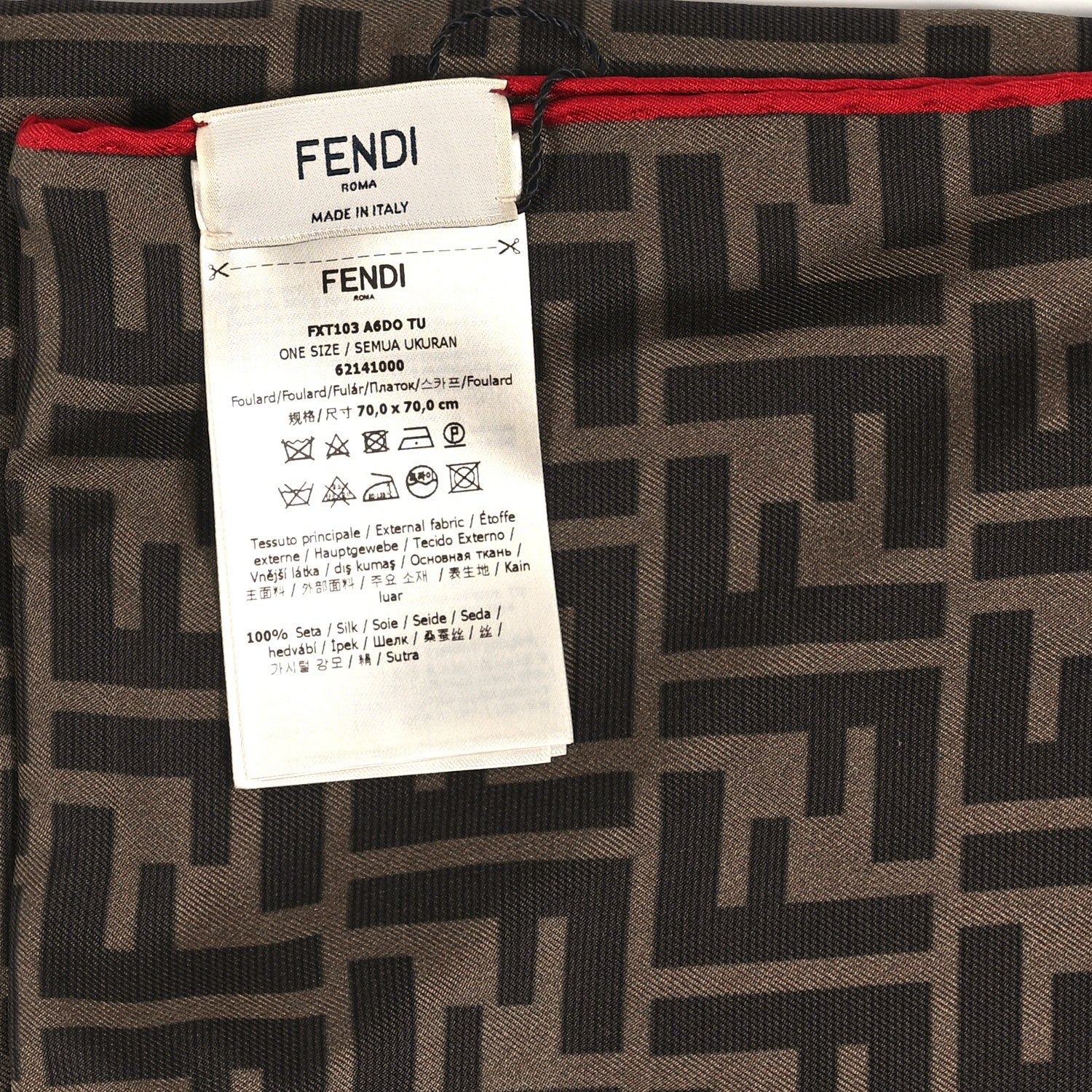 Fendi Silk FF Scarf Brown Black Red 3 of 3