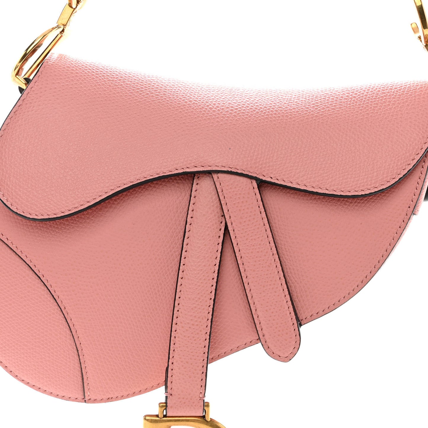 Grained Calfskin Mini Saddle Bag Pink