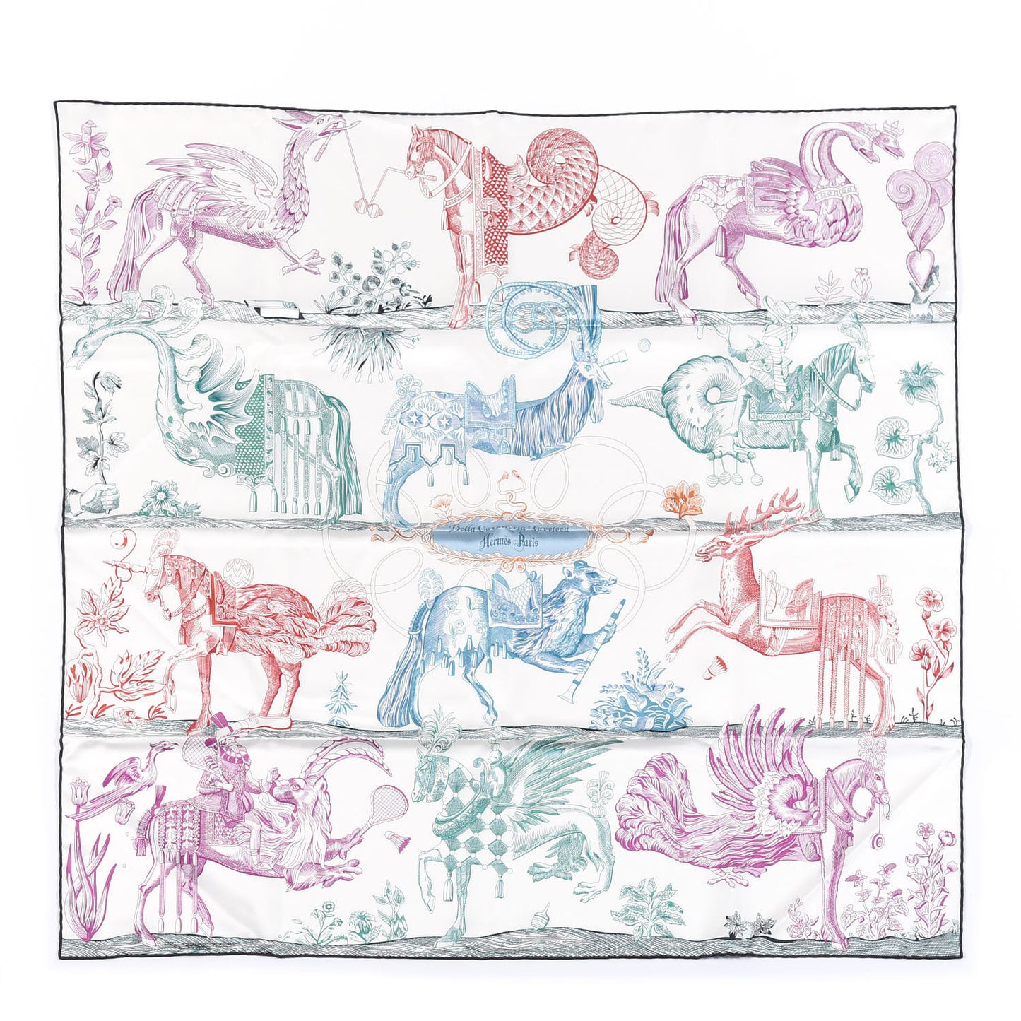 Silk Della Cavalleria Favolosa Reversible Scarf 90 Blanc Rouge Marine