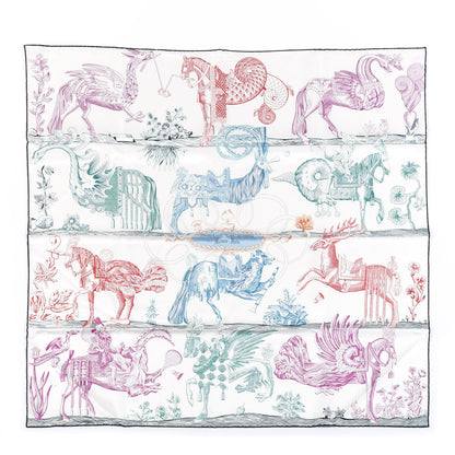 Hermes Silk Della Cavalleria Favolosa Reversible Scarf 90 Blanc Rouge Marine 1 of 3