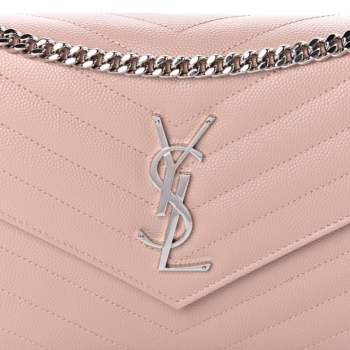 Grain De Poudre Matelasse Chevron Monogram Chain Wallet Pale Pink