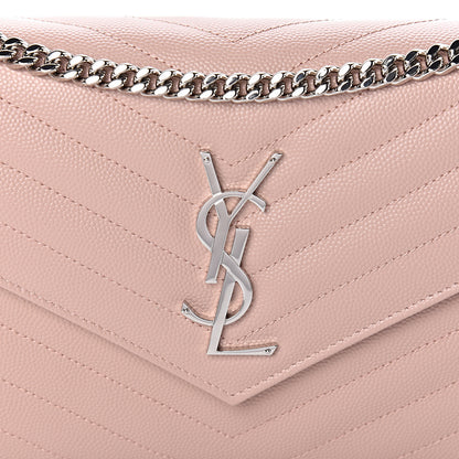 Saint Laurent Grain De Poudre Matelasse Chevron Monogram Chain Wallet Pale Pink 9 of 10