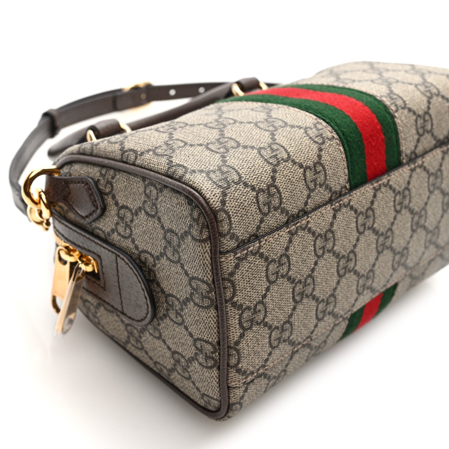 Gucci GG Supreme Monogram Textured Dollar Calfskin Web  Ophidia Top Handle Bag Beige Dark Brown 8 of 9