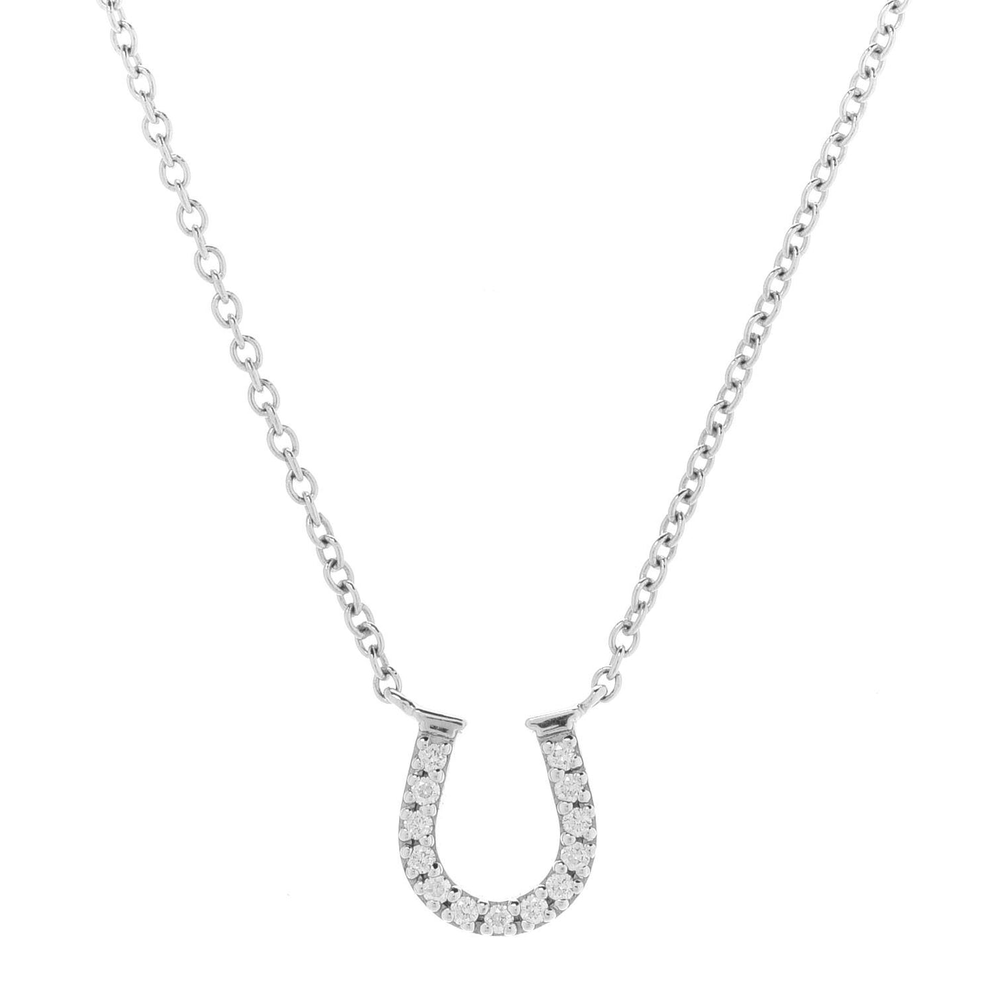 18K White Gold Diamond Mini Metro Horseshoe Pendant Necklace