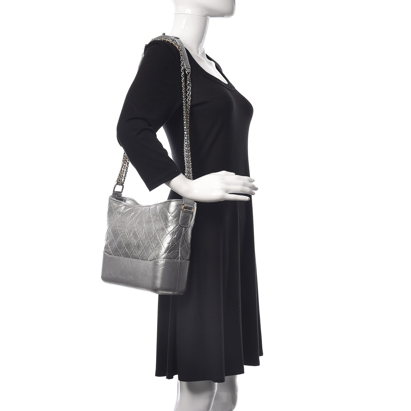 Metallic Lambskin Calfskin Quilted Medium Gabrielle Hobo Silver