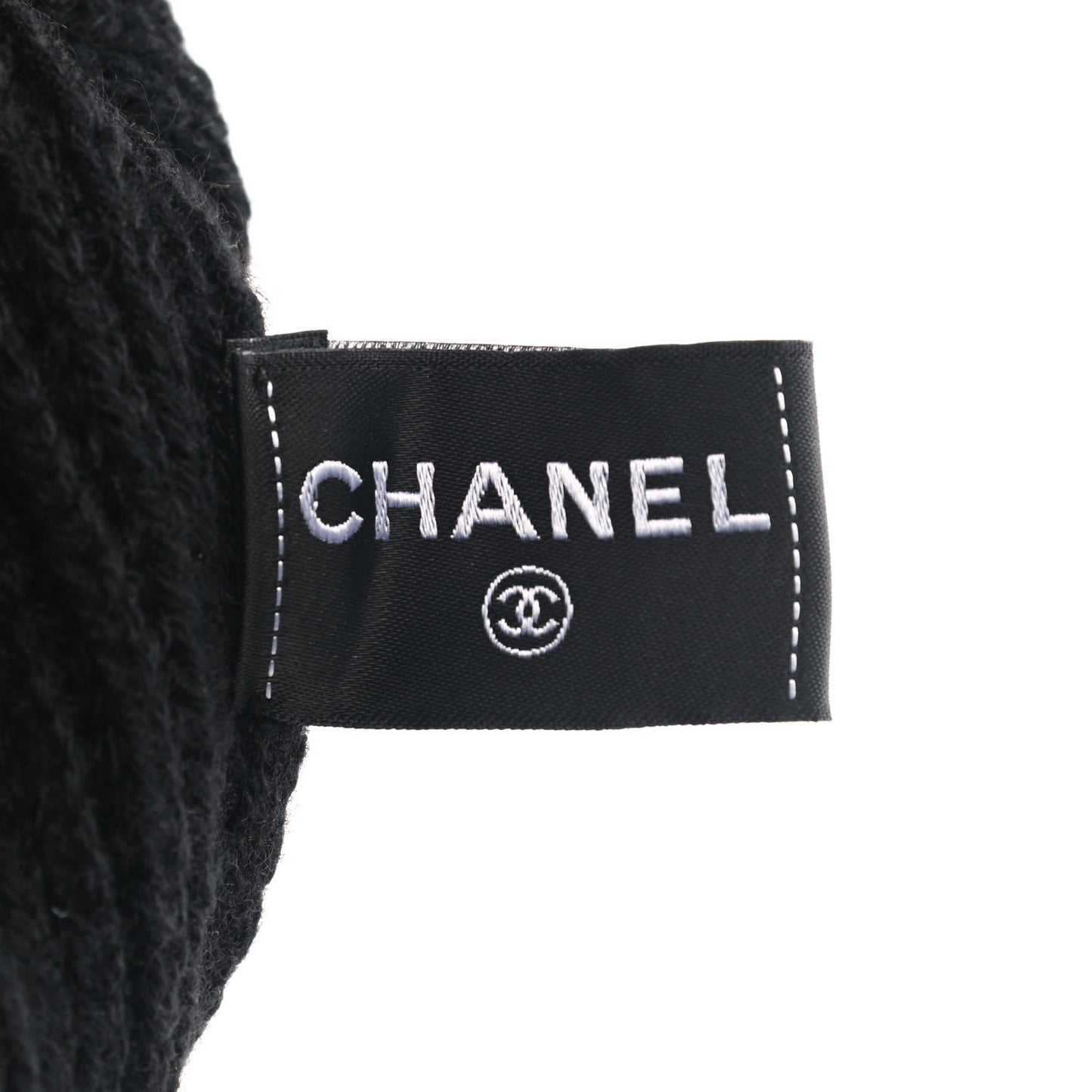Cashmere Sequin Logo Beanie Hat Black Gold