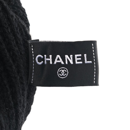 Chanel Cashmere Sequin Logo Beanie Hat Black Gold 5 of 6