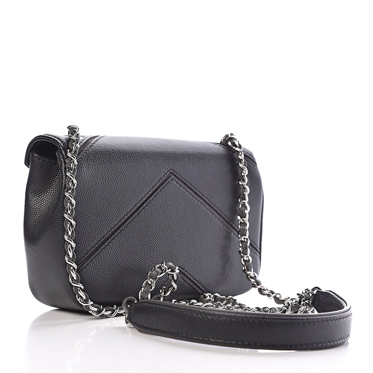 Caviar Macro Chevron Small Single Flap Black