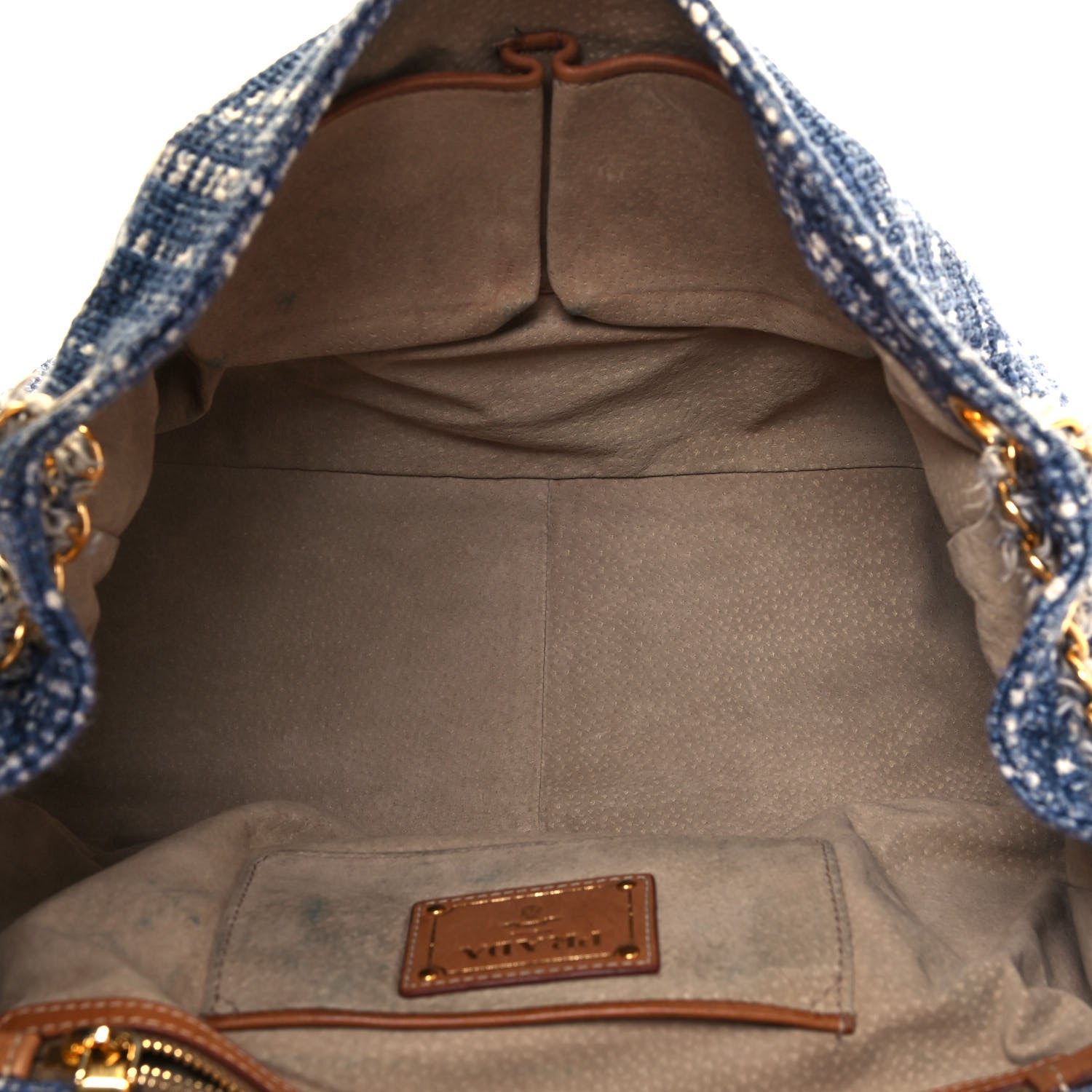 Prada Tweed Medium Shoulder Bag Blue 5 of 17