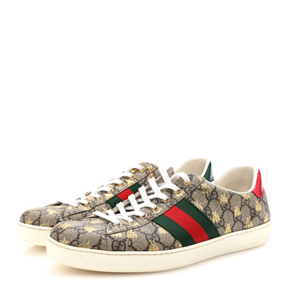 Gucci GG Supreme Monogram Bees Ayers Web Mens Ace Sneakers 9 Beige Oro Green Red 4 of 9