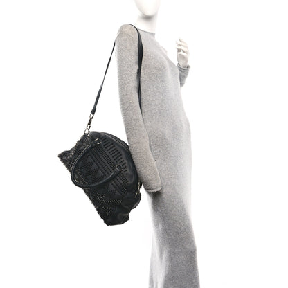 Christian Louboutin Grained Calfskin Mix Chevron Spikes Large Panettone Bowling Bag Black 2 of 10