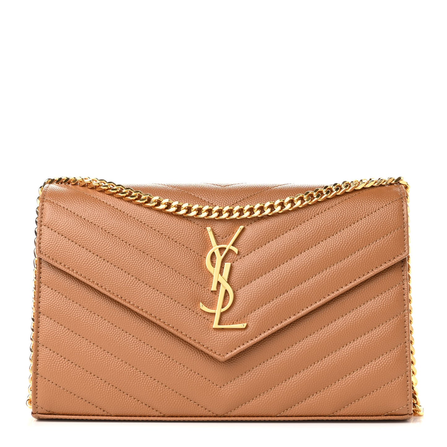 Grain De Poudre Matelasse Chevron Monogram Chain Wallet Natural Dark