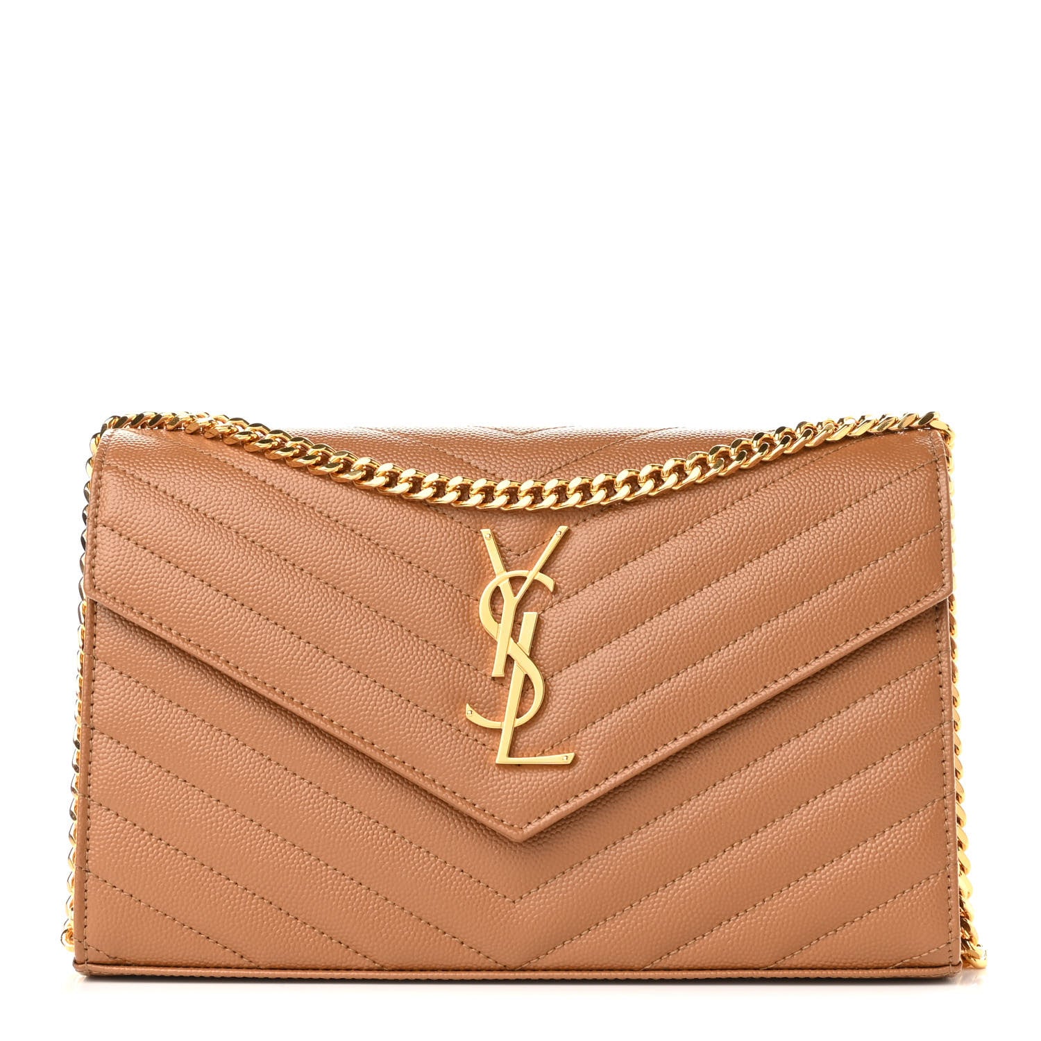 Saint Laurent Grain De Poudre Matelasse Chevron Monogram Chain Wallet Natural Dark 1 of 10