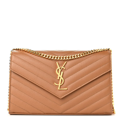 Saint Laurent Grain De Poudre Matelasse Chevron Monogram Chain Wallet Natural Dark 1 of 10