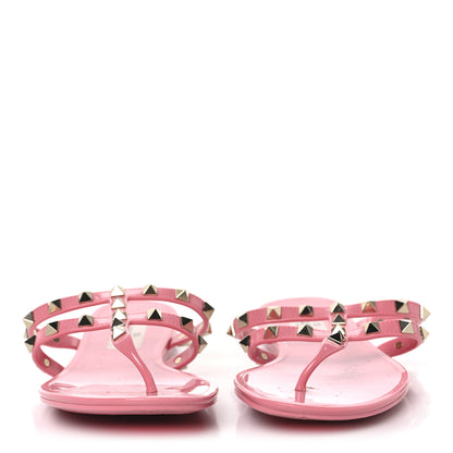 Valentino Garavani PVC Jelly Rockstud Caged Flat Thong Sandals 37 Dawn Pink 3 of 8