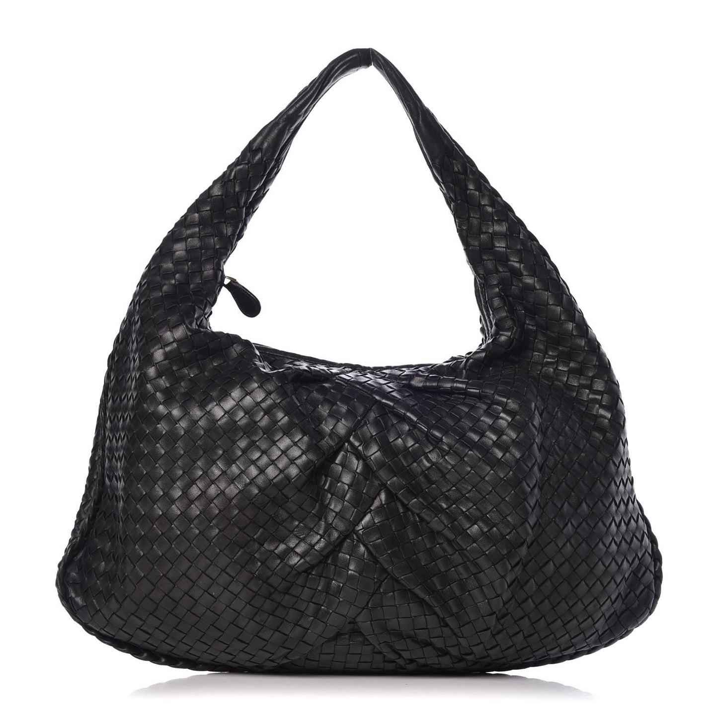 Nappa Intrecciato Pleated Large Veneta Hobo Black