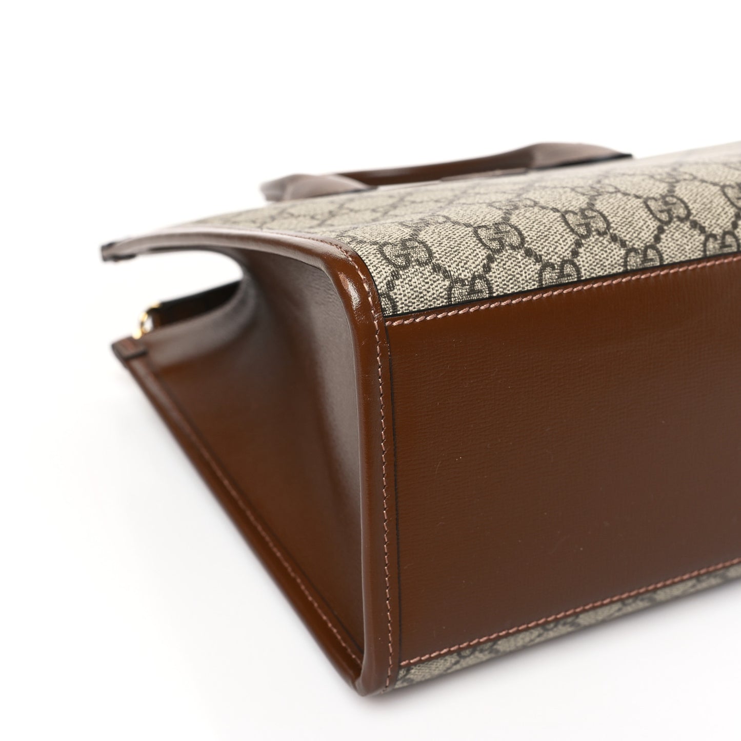GG Supreme Monogram Azalea Calfskin Small Retro Interlocking G Tote Bag Beige Ebony Brown Sugar