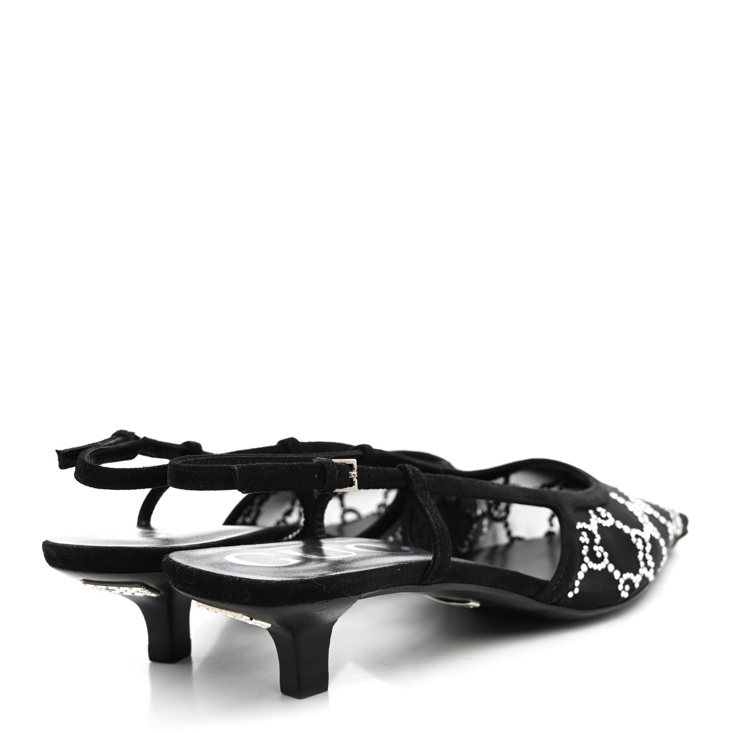 Tela Retino Kid Scamosciato Crystal GG Monogram Square G 35mm Slingback Pumps 37 Black