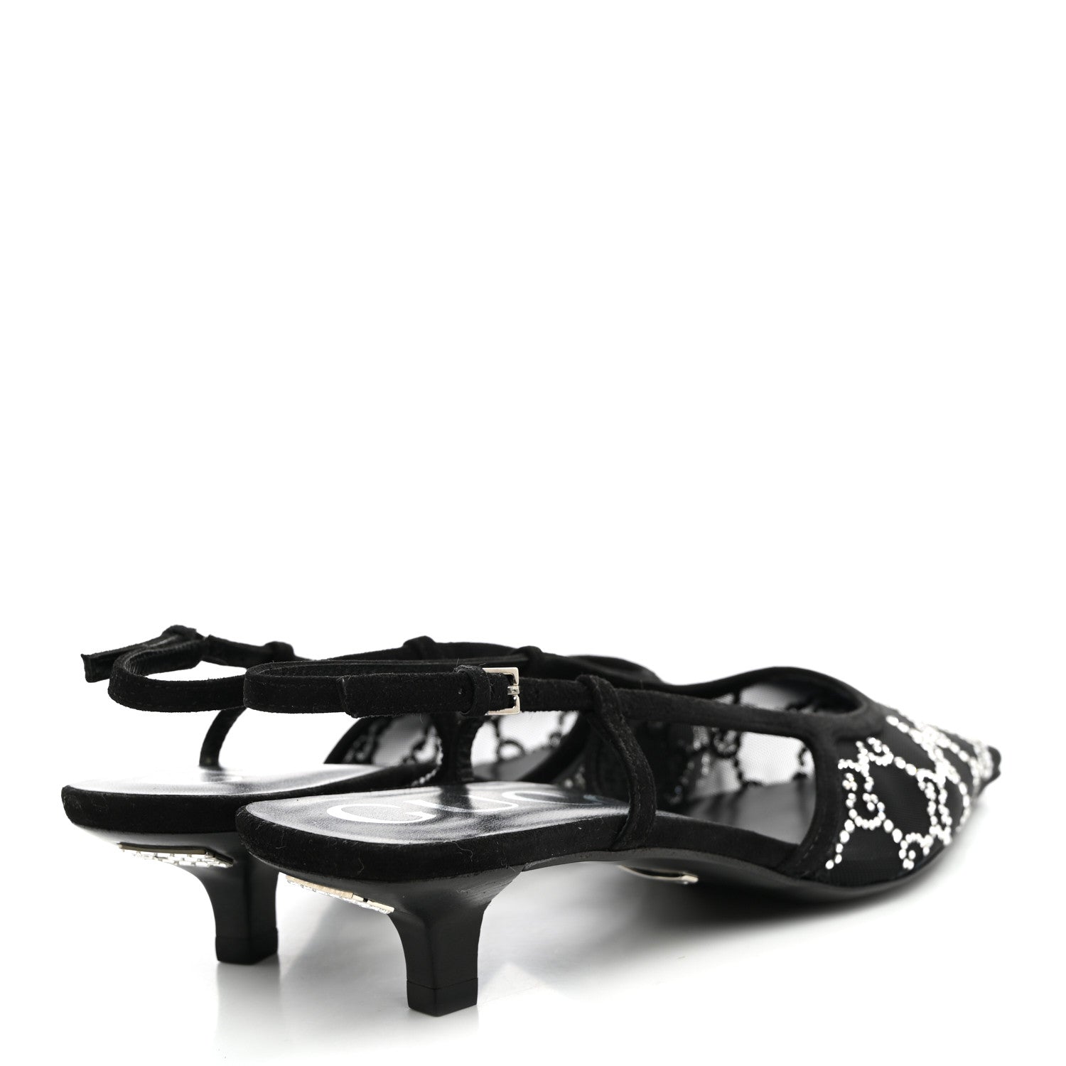 Gucci Tela Retino Kid Scamosciato Crystal GG Monogram Square G 35mm Slingback Pumps 37 Black 4 of 8