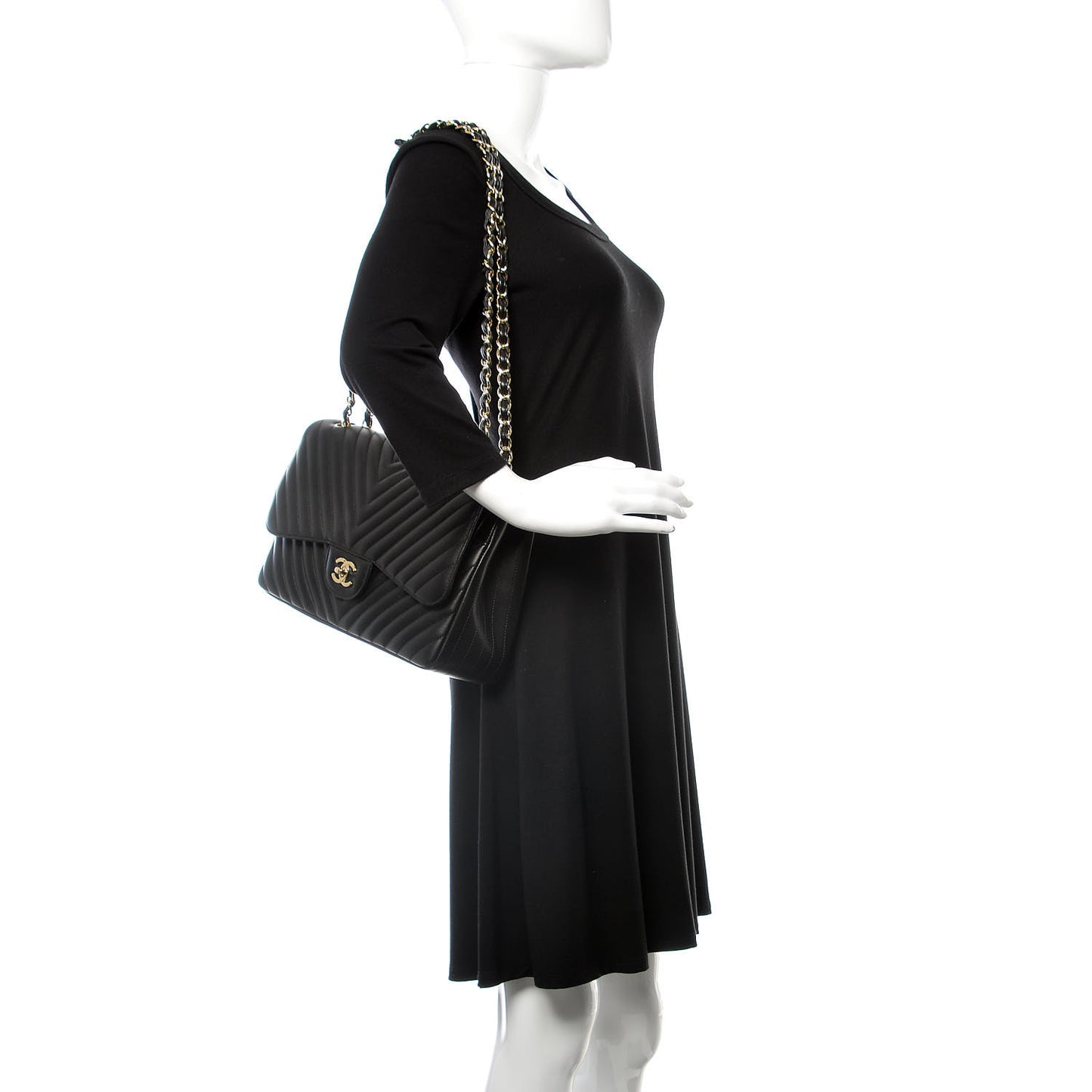 Lambskin Chevron Quilted Jumbo Double Flap Black