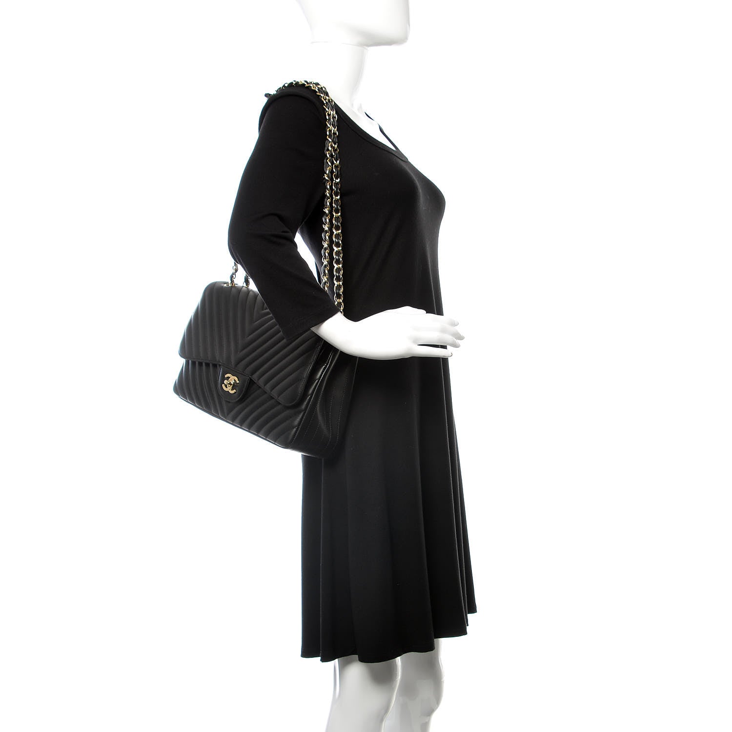 Chanel Lambskin Chevron Quilted Jumbo Double Flap Black 2 of 10