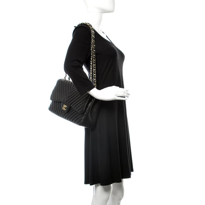 Chanel Lambskin Chevron Quilted Jumbo Double Flap Black 2 of 10