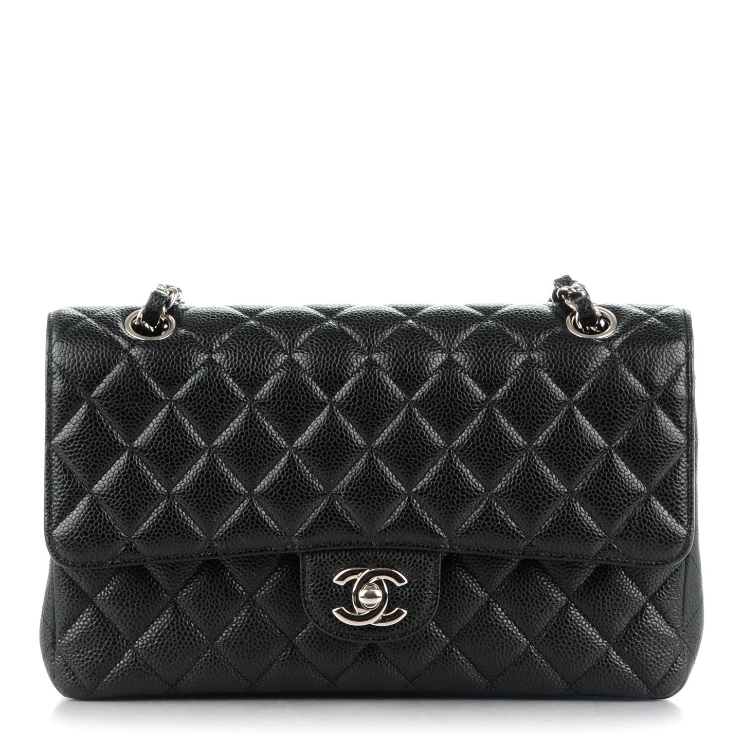 Caviar Quilted Medium Double Flap Black