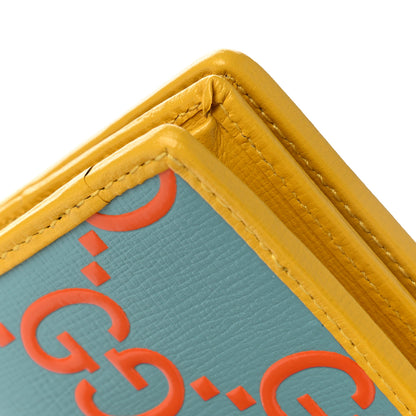 Gucci Azalea Calfskin GG Monogram Bi-Color Debossed Horsebit 1955 Card Case Wallet Dusty Azure Stone Topaz Deep Orange 8 of 8