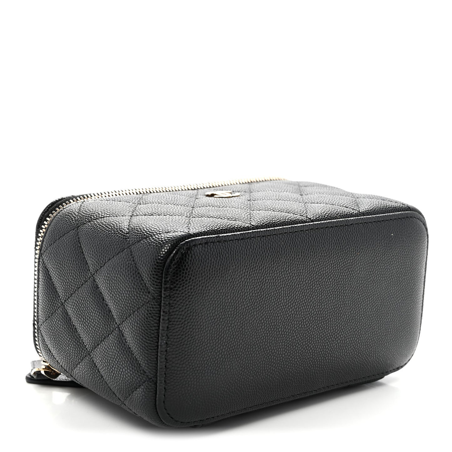 Caviar Quilted Small Vanity Case With Chain Black