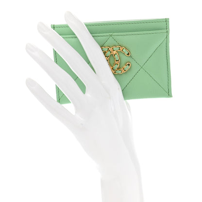 Chanel Shiny Goatskin Quilted Chanel 19 Card Holder Green 2 of 9
