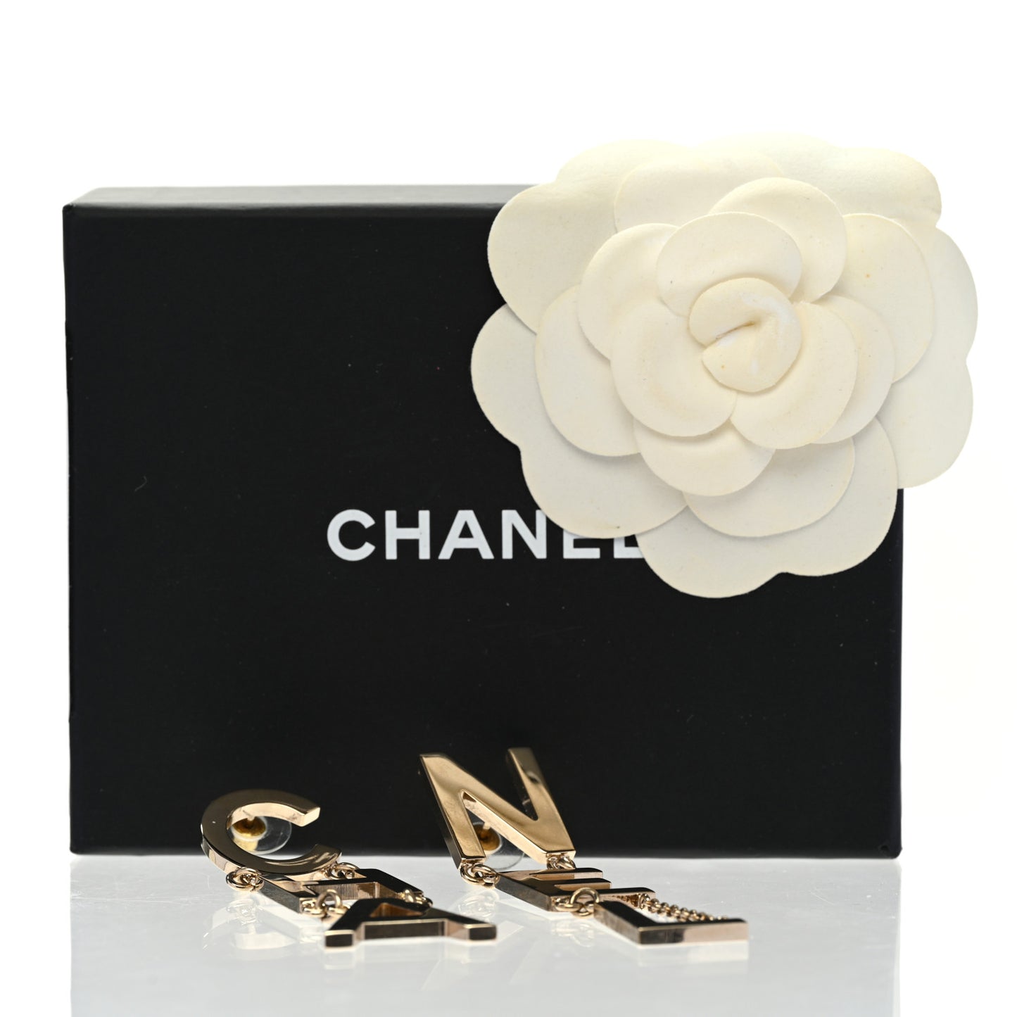 Metal Cha-Nel Logo Drop Earrings Gold