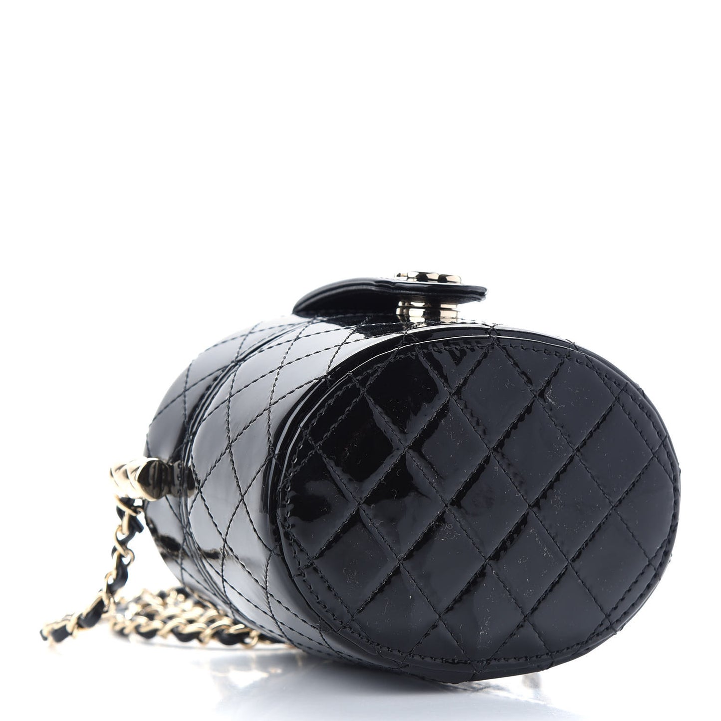 Patent Quilted Round Small Vanity With Chain Black