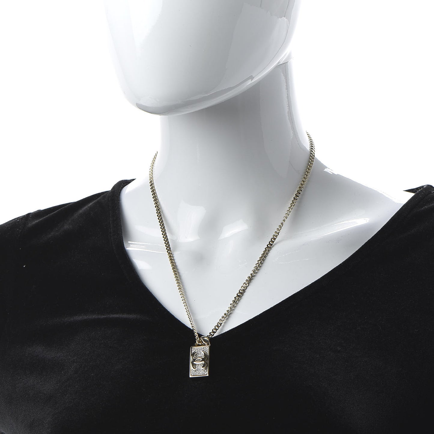 Crystal Dog Tag Charm Necklace Gold