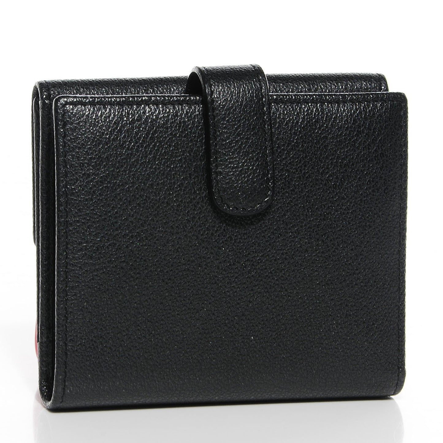 Glazed Goatskin Camellia Embossed French Flap Wallet Black