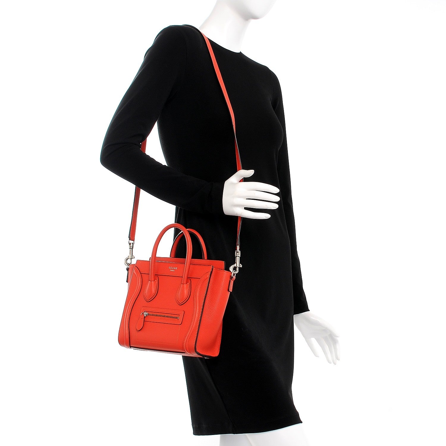Celine Drummed Calfskin Nano Luggage Vermillion 2 of 7