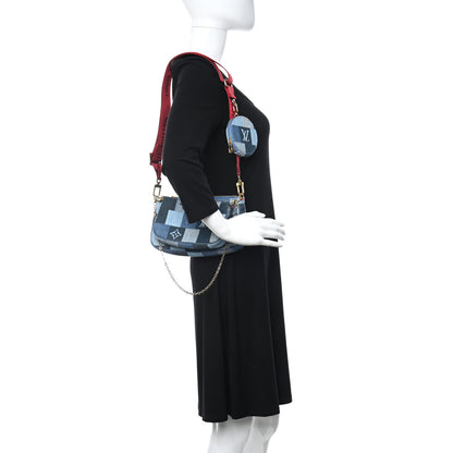 Louis Vuitton Denim Damier Monogram Patchwork Multi Pochette Accessories Blue Rouge 2 of 12