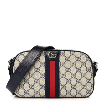 Gucci GG Supreme Monogram Textured Dollar Calfskin Web Small Ophidia Camera Bag Beige Blue 1 of 9