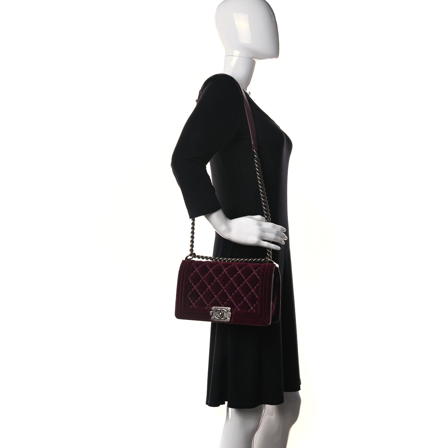 Chanel Velvet Tweed Quilted Medium Boy Flap Burgundy 3 of 10