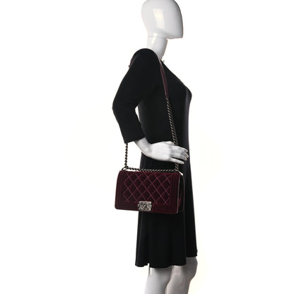 Chanel Velvet Tweed Quilted Medium Boy Flap Burgundy 3 of 10
