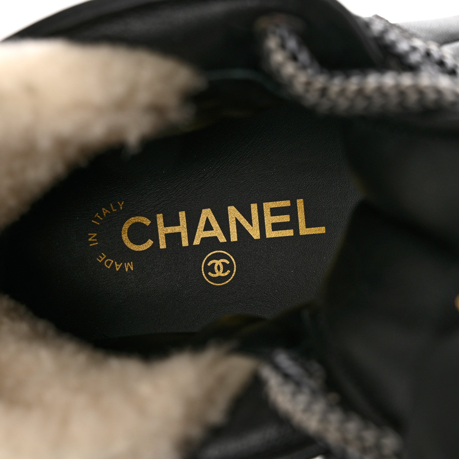 Chanel Lambskin Shearling Suede CC High Lace Up Boots 38 Black 14 of 27