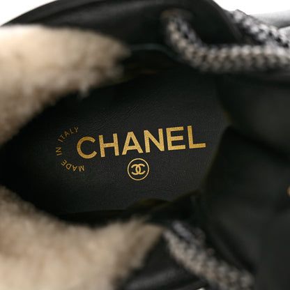 Chanel Lambskin Shearling Suede CC High Lace Up Boots 38 Black 14 of 27