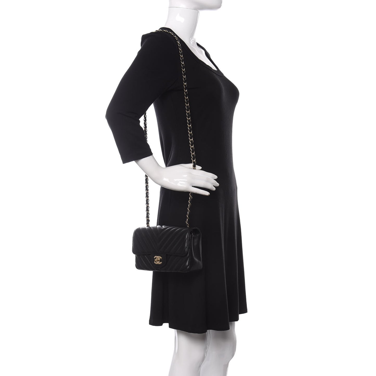 Lambskin Chevron Quilted Mini Rectangular Flap Black
